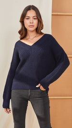 PETRA V-NECK SWEATER - DEEP BLUE