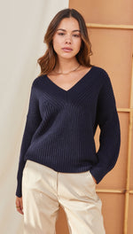 PETRA V-NECK SWEATER - DEEP BLUE