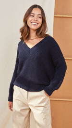 PETRA V-NECK SWEATER - DEEP BLUE