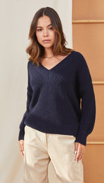 PETRA V-NECK SWEATER - DEEP BLUE