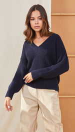 PETRA V-NECK SWEATER - DEEP BLUE