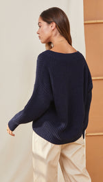 PETRA V-NECK SWEATER - DEEP BLUE