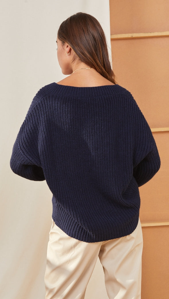 PETRA V-NECK SWEATER - DEEP BLUE