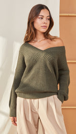 PETRA V-NECK SWEATER - KHAKI