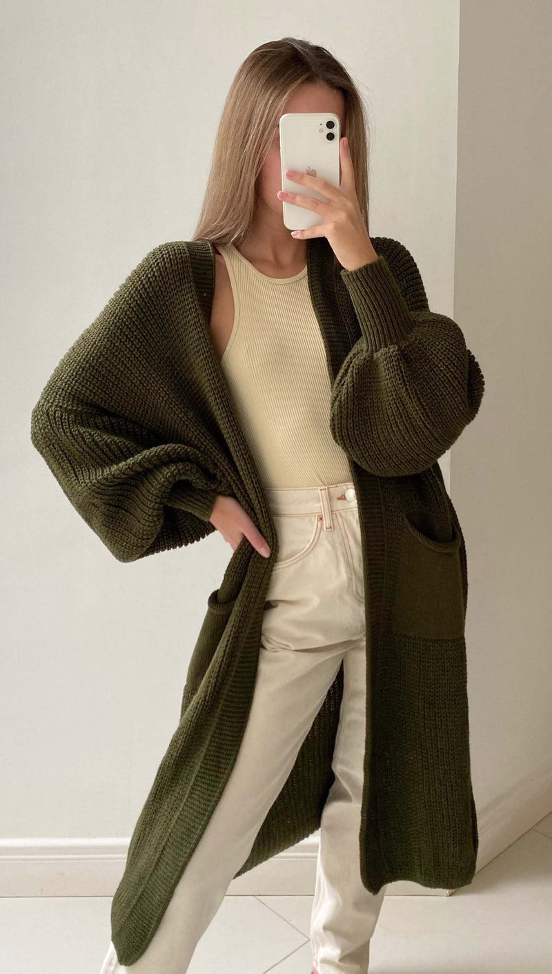 SELMA BELL SLEEVE CARDIGAN - KHAKI