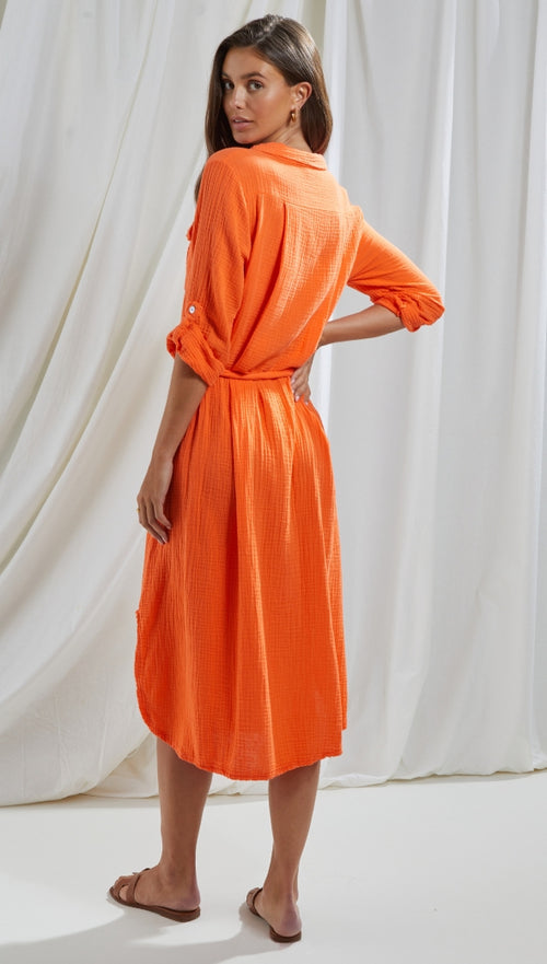 CASSIS SHIRT DRESS - TANGERINE