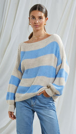 CARMEN SWEATER - BEIGE/LIGHT BLUE