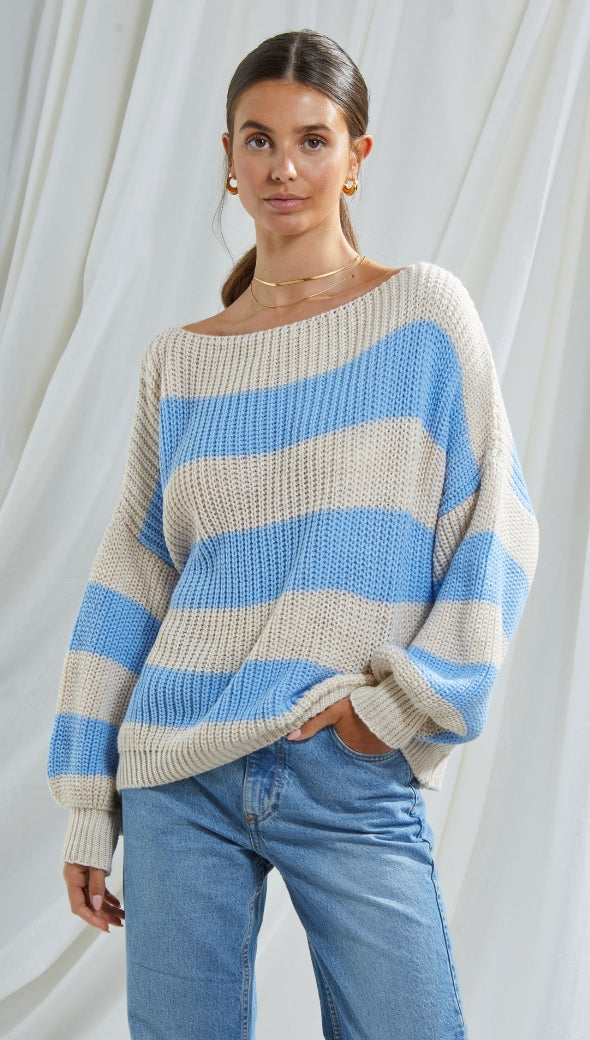 CARMEN SWEATER - BEIGE/LIGHT BLUE