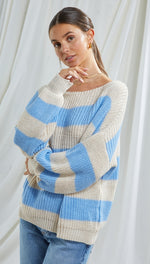 CARMEN SWEATER - BEIGE/LIGHT BLUE