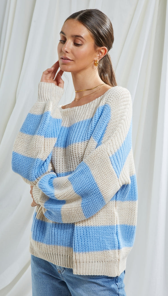 CARMEN SWEATER - BEIGE/LIGHT BLUE