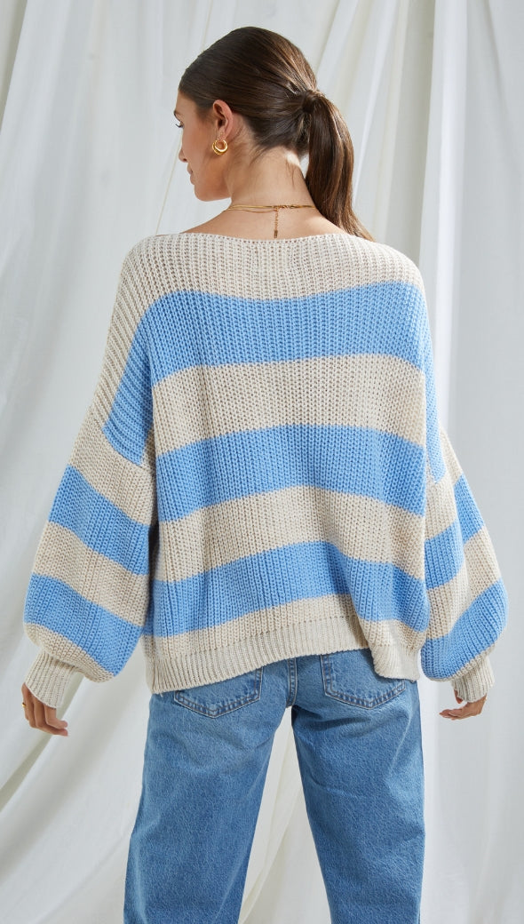 CARMEN SWEATER - BEIGE/LIGHT BLUE