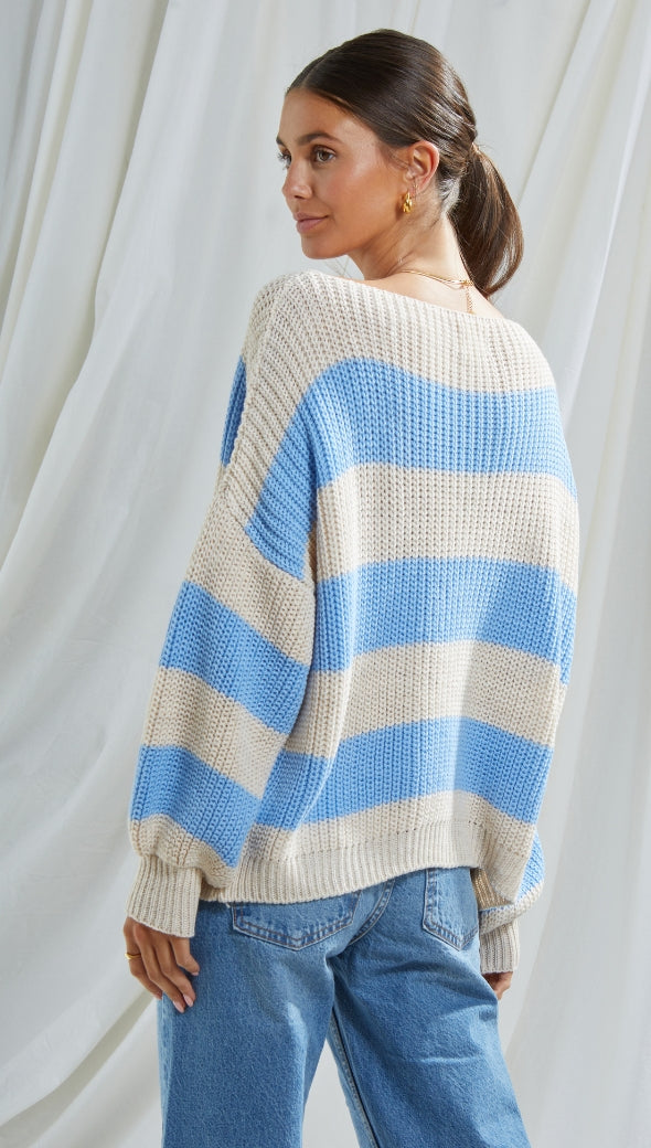 CARMEN SWEATER - BEIGE/LIGHT BLUE
