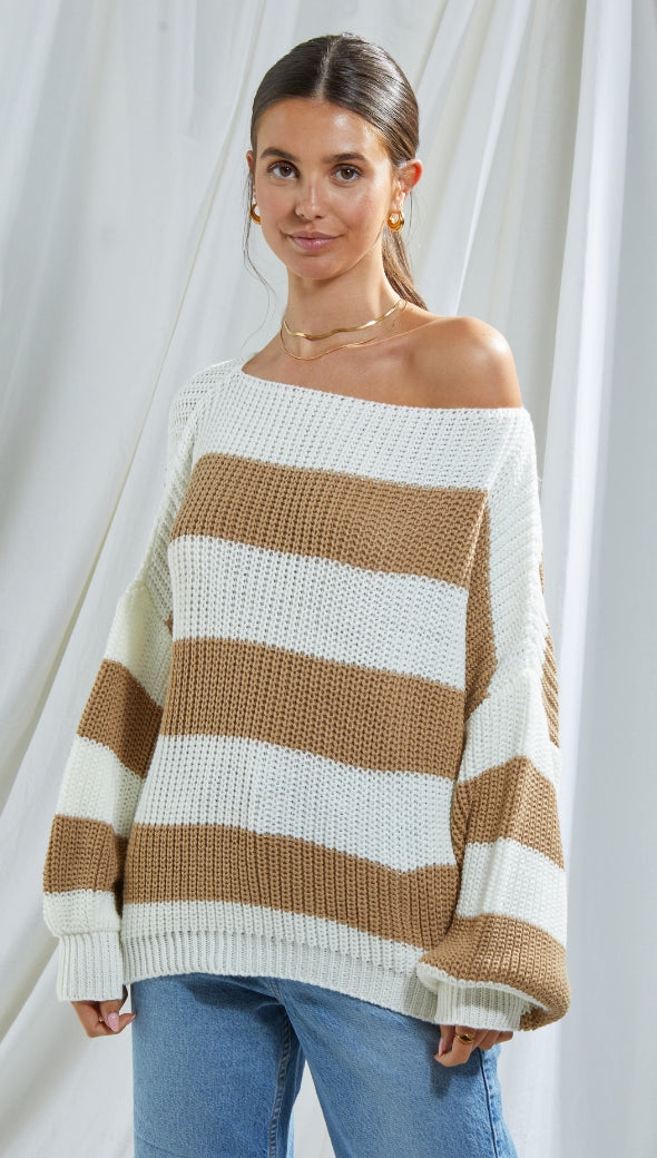 CARMEN SWEATER - WHITE/CAMEL