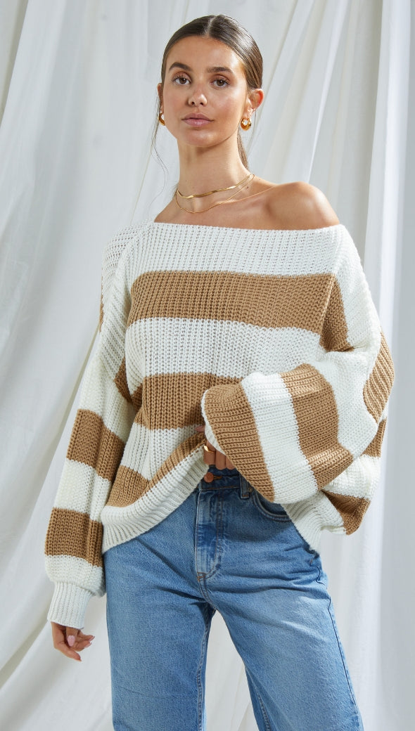 CARMEN SWEATER - WHITE/CAMEL