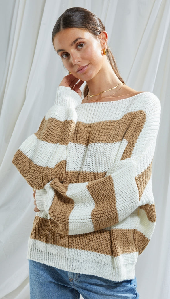 CARMEN SWEATER - WHITE/CAMEL