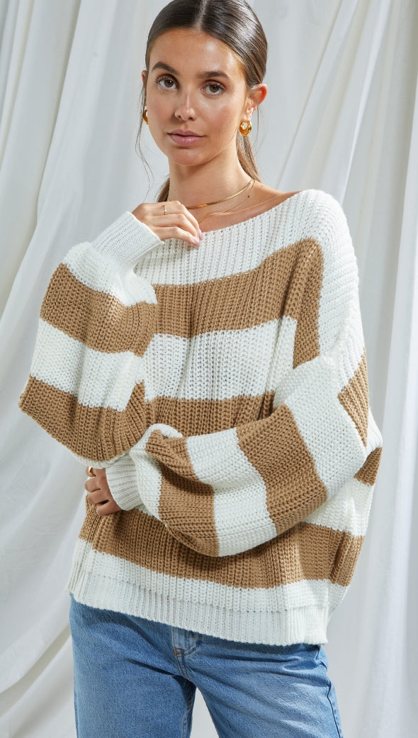 CARMEN SWEATER - WHITE/CAMEL