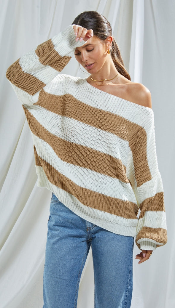 CARMEN SWEATER - WHITE/CAMEL