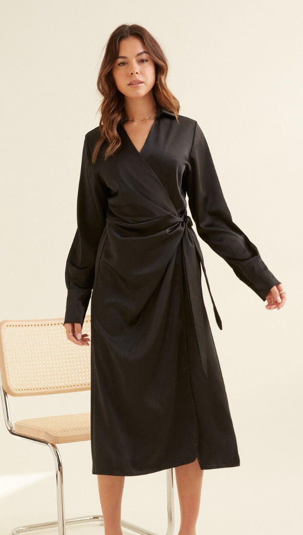 DANI SATIN DRESS - BLACK