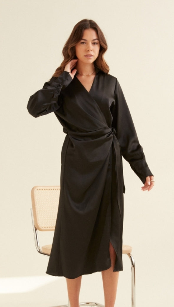 DANI SATIN DRESS - BLACK