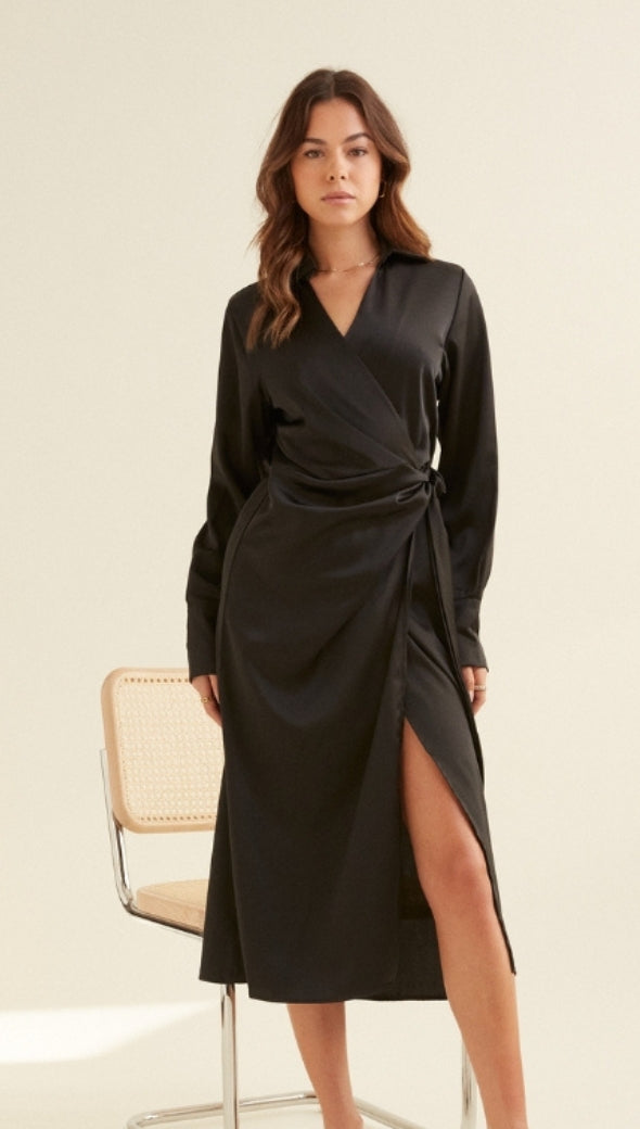 DANI SATIN DRESS - BLACK