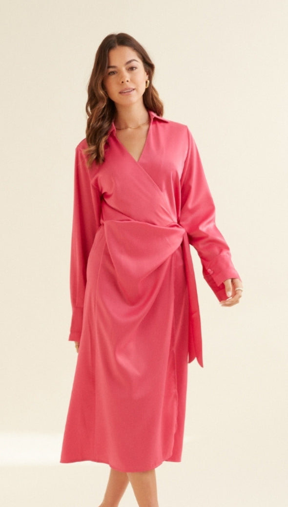 DANI SATIN DRESS - FUCHSIA