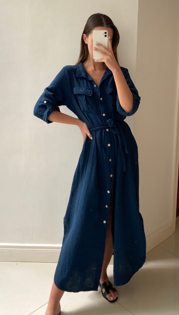 CASSIS SHIRT DRESS - NAVY